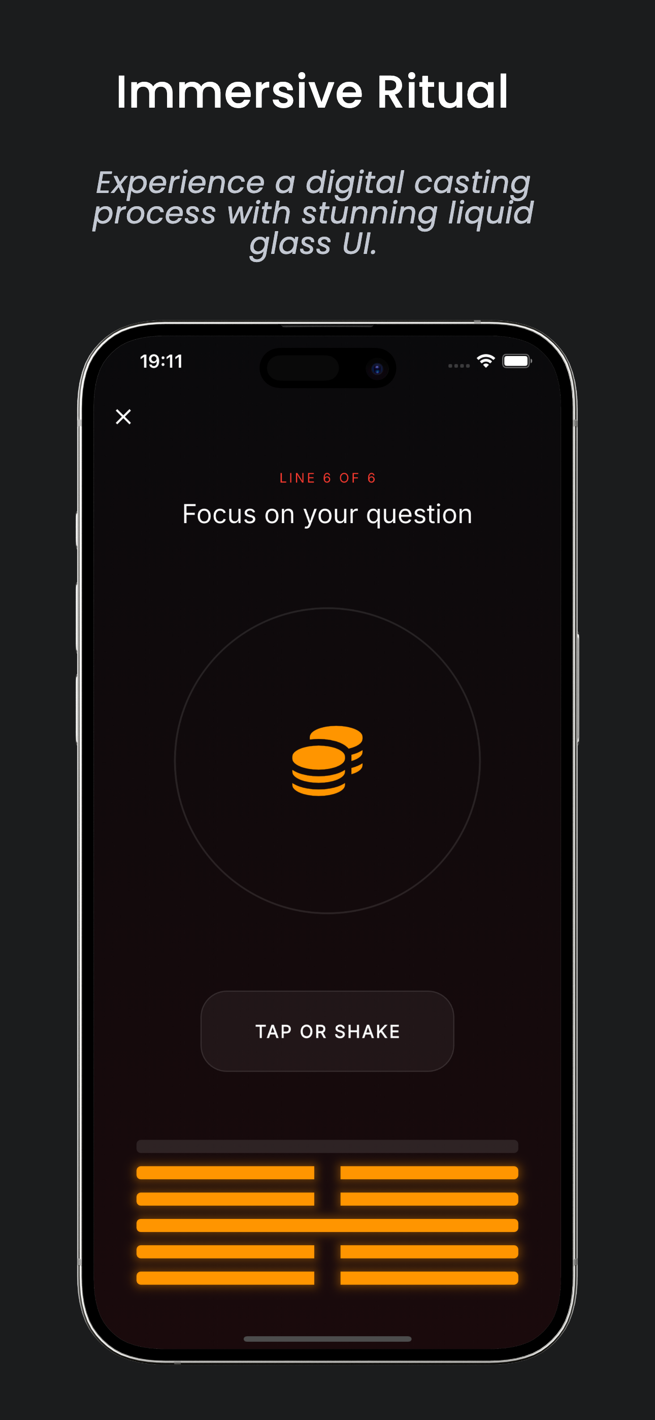 Immersive coin casting ritual with tap or shake interaction